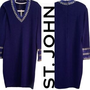St. John Cobalt‎ Blue Evening Dress Santana Knit, Jeweled, size 4